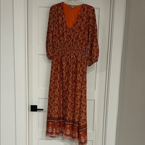 Petite Orange/Rust Floral Long Sleeve Dress